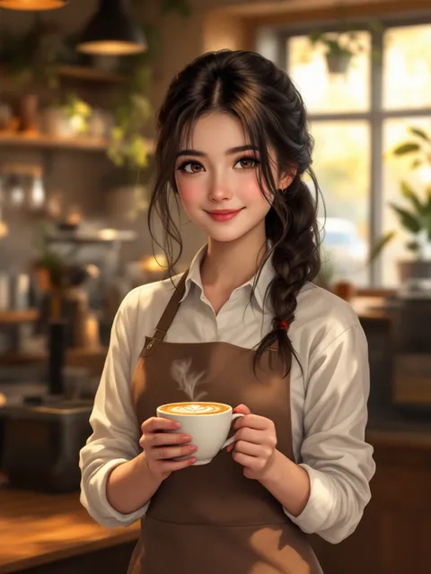 アニメ風カフェ店員 / バリスタキャラ - AI イラスト プレビュー