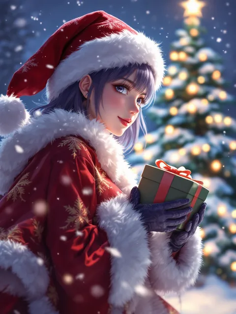 クリスマス・サンタ衣装のアニメ女の子 - AI イラスト プレビュー