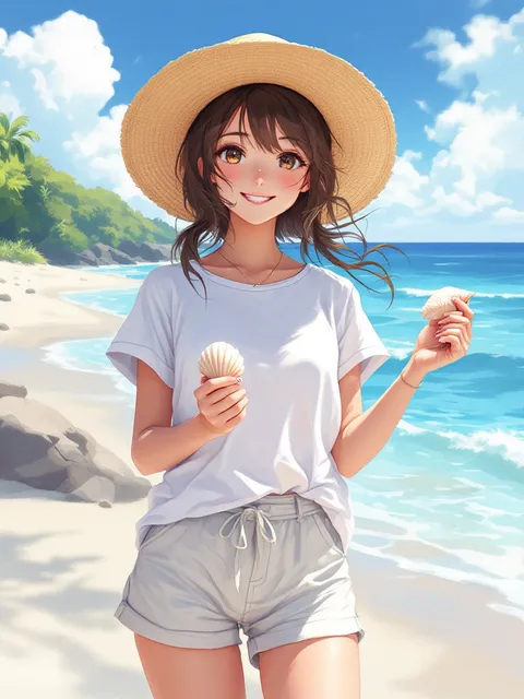 夏・ビーチのアニメ女の子 - AI イラスト プレビュー