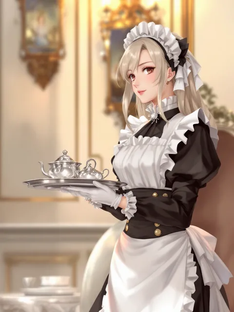 メイド服のアニメキャラクター - AI イラスト プレビュー
