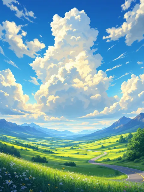 アニメ風自然風景・空のプロンプト - AI イラスト プレビュー
