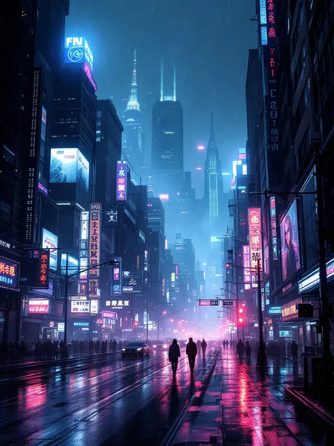 サイバーパンク街・ネオン夜景プロンプト - AI イラスト プレビュー