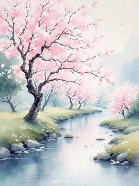 水彩風・春の風景プロンプト - AI イラスト プレビュー